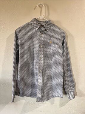 Ariat Boys' Blue and White Geometric Button-Down Shirt
